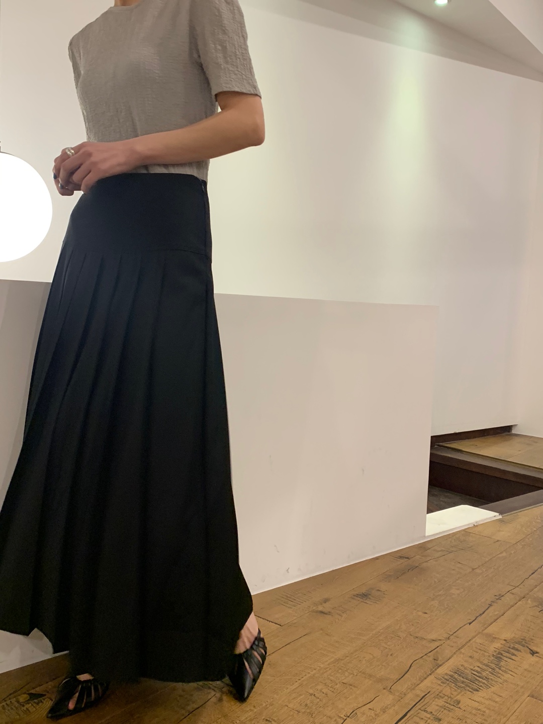 wool pleats skirt -black